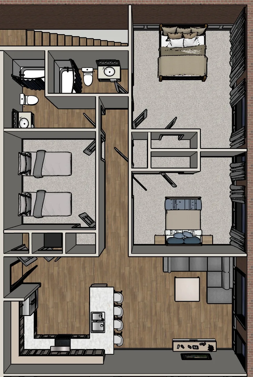 3-bedroom conceptual floor plan