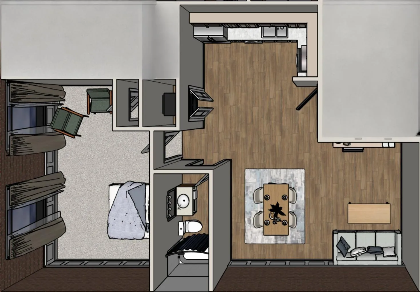 1-bedroom conceptual floor plan