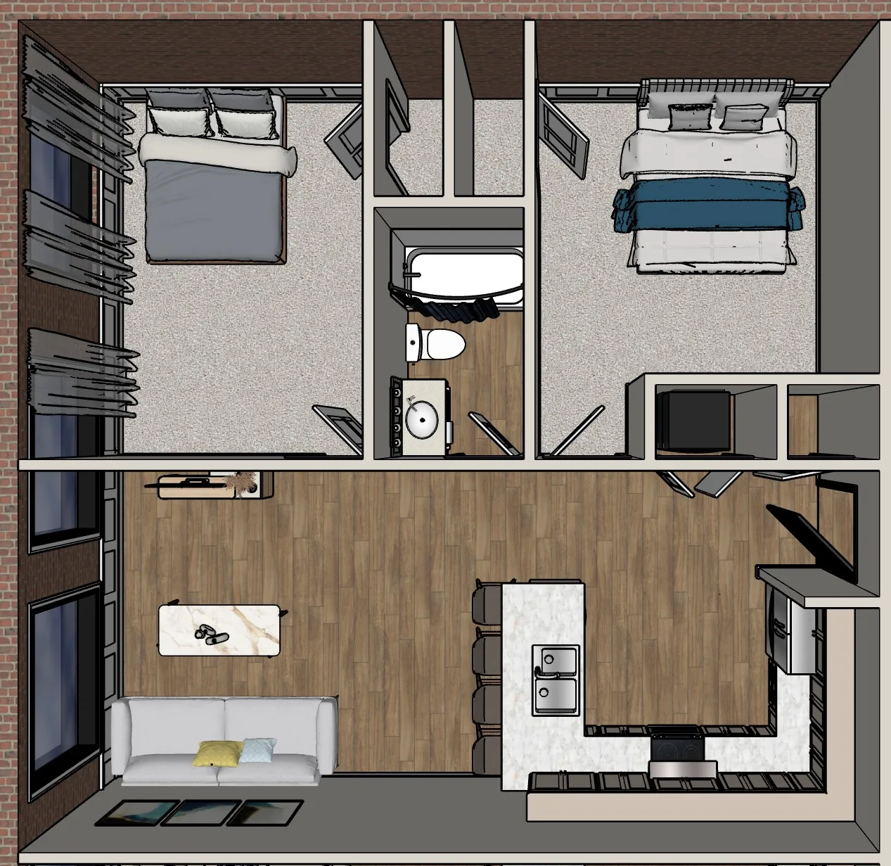 2-bedroom conceptual floor plan